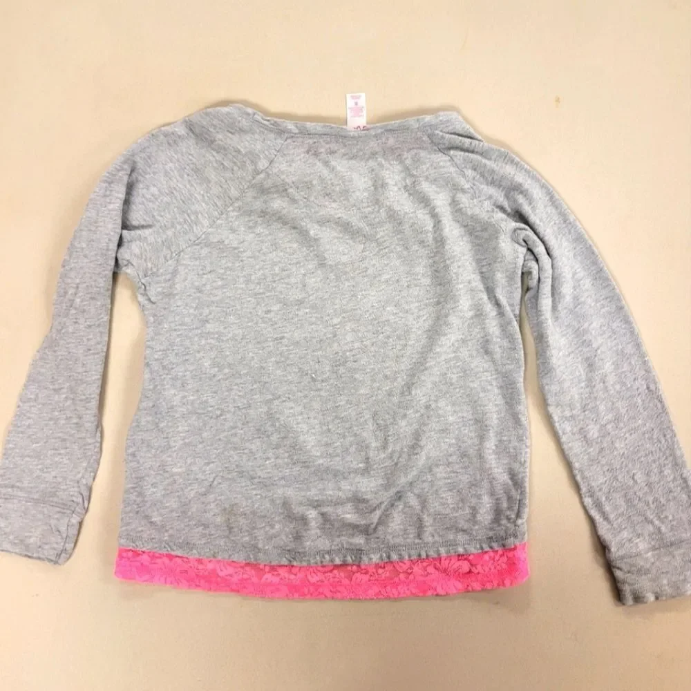 Justice Girls size 8 Long Sleeve Pink Lace Glitter Heart Tee Top